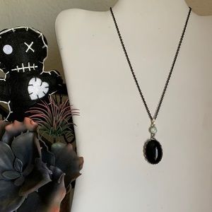 Authentic Onyx and Moonstone Connector Drop on Black Rolo Chain